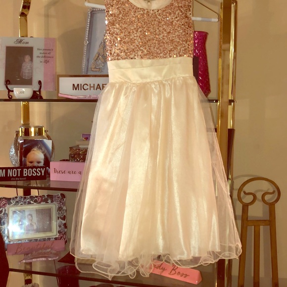 GIRL’S SATIN & LACE ,ROSE GOLD SEQUINS DRESS - Picture 6 of 7